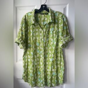 Eddie Bauer Olive and White Floral Button Down Shirt